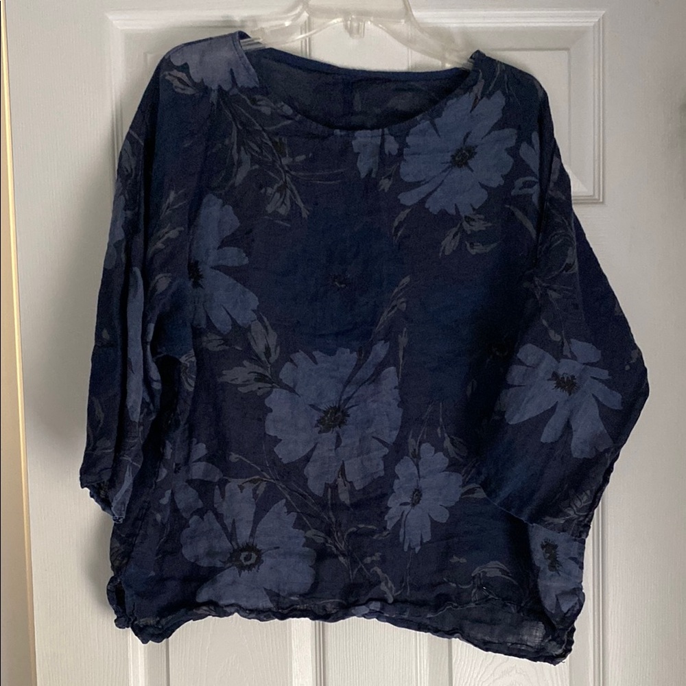 Floral Navy Blue Women's Top